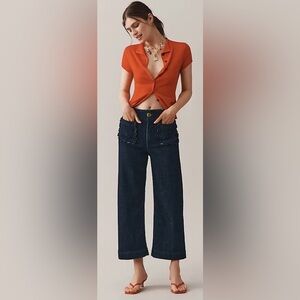 Anthropologie Maeve Colette Scallop-Pocket Crop Wide-Leg Jeans Size 23